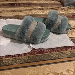 Top moda aqua blue platform diamond slides